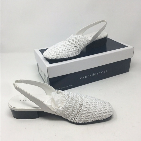 Karen Scott Shoes - Karen Scott Women's Low Heel White Netting Sandal